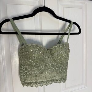 Windsor Olive Lace Blingy Corset Top